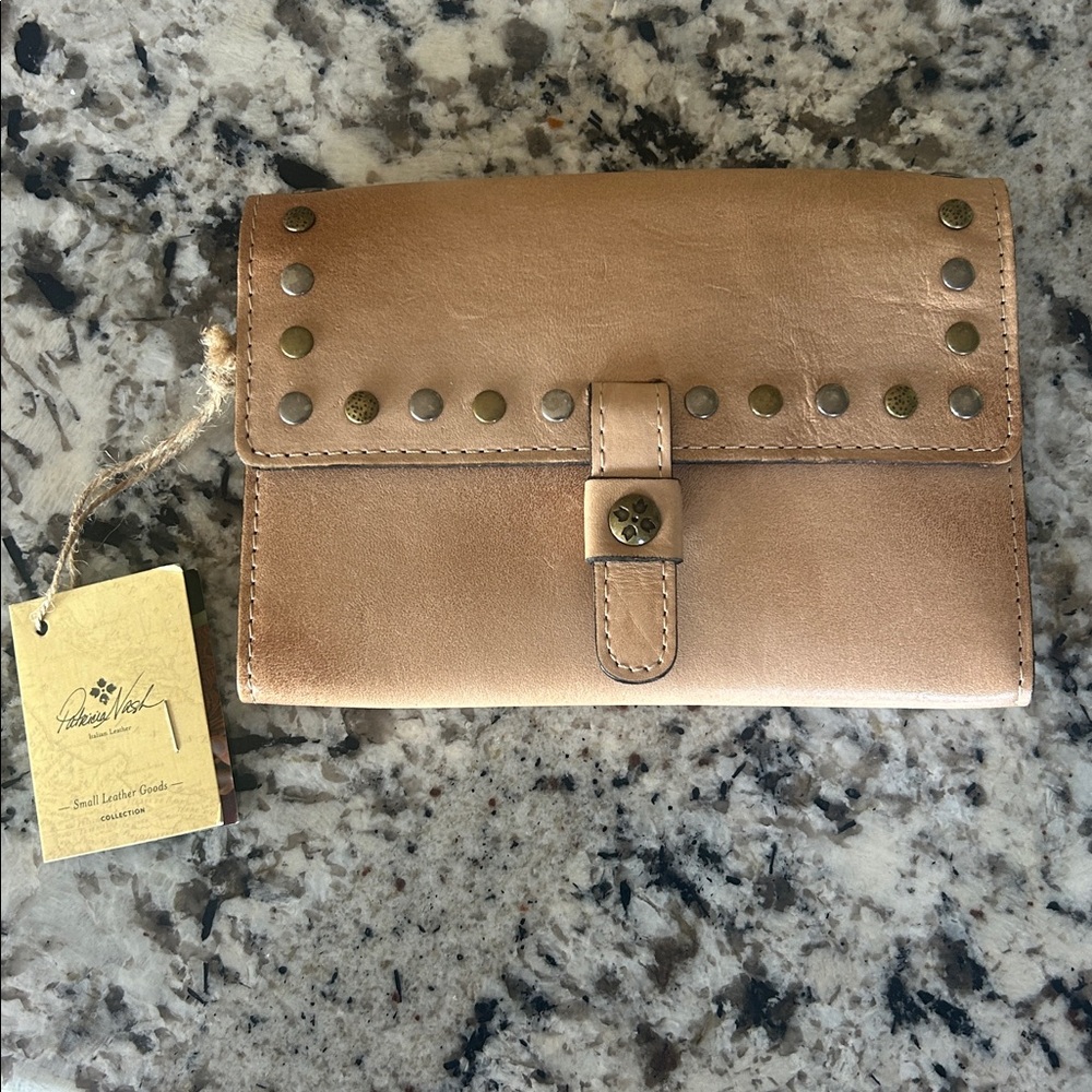 Patricia Nash Tan Leather Studded Flap Wallet